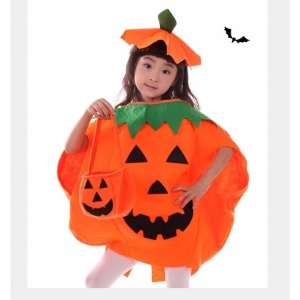 Costum de Halloween pentru Copii, EBA, Costum dovleac, palarie si sac de bomboane, Portocaliu