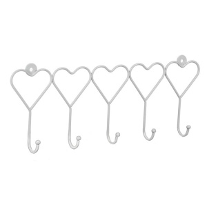 Cuier pentru perete metalic EBA, inimi, 5 carlige, dimensiuni 38 x 14 cm, Alb