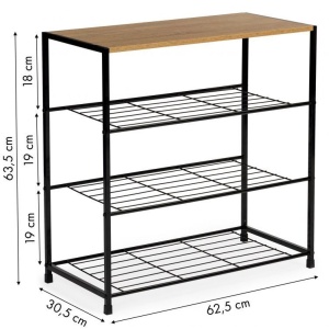 Etajera multifunctionala EBA, 4 polite metalice cu blat lemn, dimensiuni 62, 5 x 30, 5 x 63, 5 cm, Negru mat