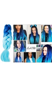 Extensie pentru impletituri EBA, albastru neon ombre, par sintetic, lungime 60 cm