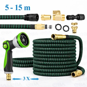 Furtun extensibil gradina EBA 5-15 m, pistol 10 functii, negru + verde, cu conectori alama