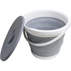 Galeata Pliabila din Silicon si Plastic, cu Maner si Capac, Capacitate 5L, Practica si Compacta Alb si Gri, EBA