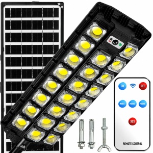 Lampa Solara LED 2000W 53 cm eBA® cu Panou Solar, 600 LED-uri, Telecomanda, Senzor Miscare si Crepuscul, IP65, Iluminat Stradal Exterior, 6500K, pentru Curte, Gradina, Strada, Parcare, Alb Rece