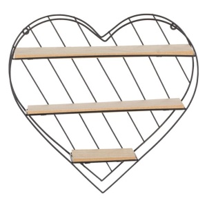 Raft de perete decorativ in forma de inima EBA, metal + lemn, dimensiuni 33.5 x 9.5 x 32 cm, accesorii de montaj incluse