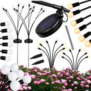 Set 2x Lampi Solare Gradina EBA Tip Licurici, 6 LED, Lumina Calda 3000K, 74cm, IP65