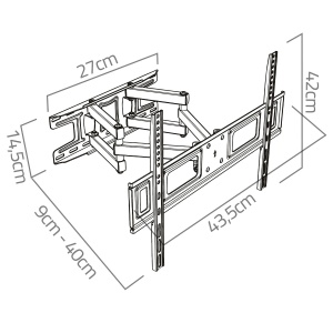 Suport TV de perete EBA, Pivotant, 23"-60" (58-165 cm), Maxim 45 kg, Negru