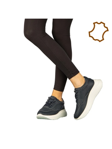 Дамски обувки casual без ток от естествена кожа сини Zevoma