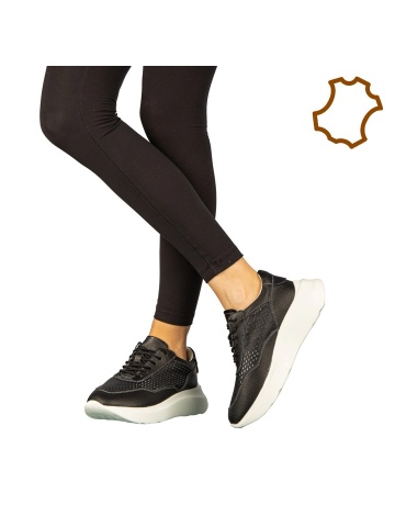 Дамски обувки casual без ток от естествена кожа черни Zevoma
