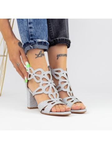 Дамски сандали с дебел ток Cudren Сребро - Img 2