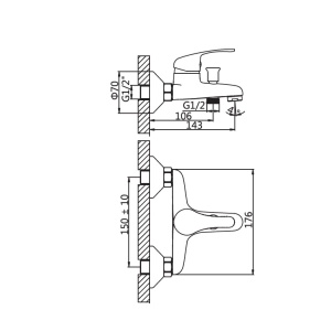 Baterie cadă-duș Optima Moka S cu accesorii – cartuș ceramic XA1101 35 mm, set duș inclus - Img 3