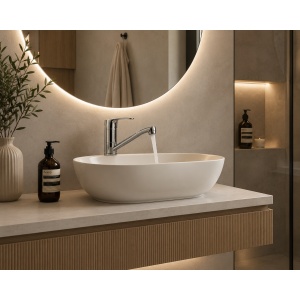 Baterie lavoar cu țeavă scurtă și ventil Optima Moka, cartuș ceramic XA1101 Ø35 mm, aerator economizor, finisaj crom lucios - Img 2