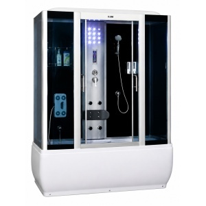 Cabină de duș cu hidromasaj Optima Caliope 170x85 cm, radio FM, lumini LED, 8 duze, sticlă fumurie, 220 cm înălțime