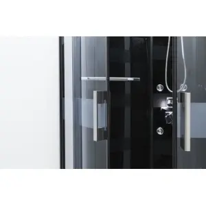 Cabină de duș cu hidromasaj Optima Mithis 90x90 cm, neagră, 6 duze, sticlă securizată 4 mm, coloană completă, 225 cm înălțime - Img 3