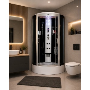 Cabină de duș cu hidromasaj Optima Siris 100x100 cm, radio FM, LED, scaun rabatabil, sticlă 5 mm, 220 cm înălțime - Img 2