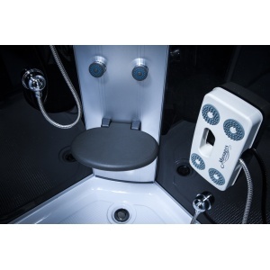 Cabină de duș cu hidromasaj Optima Siris 100x100 cm, radio FM, LED, scaun rabatabil, sticlă 5 mm, 220 cm înălțime - Img 4