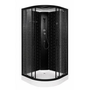 Cabină de duș Optima Ceres Black, 90x90x215cm, semirotundă, profil negru