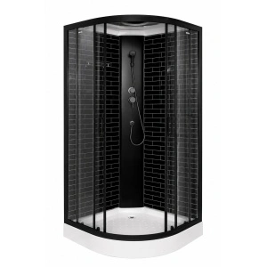Cabină de duș Optima Ceres Black, 90x90x215cm, semirotundă, profil negru