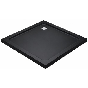 Cădiță duș Optima Square 90x90 cm, neagră, pătrată, fibră de sticlă + ABS, montaj pe pardoseală, sifon inclus 90 mm