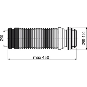 Cot de evacuare flexibil pentru vas WC suspendat, 90 mm × 90–110 mm, lungime 450 mm, PP, alb M9006 - Img 2