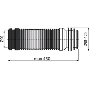 Cot de evacuare flexibil pentru vas WC suspendat, 90 mm × 90–110 mm, lungime 450 mm, PP, alb M9006 - Img 2