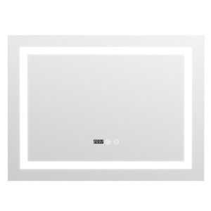 Oglindă baie cu LED Lunus Elektra 80x60 cm, iluminare reglabilă, ceas digital și funcție anti-aburire