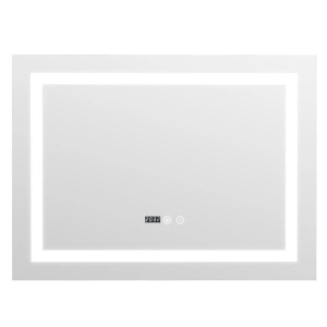 Oglindă baie cu LED Lunus Elektra 80x60 cm, iluminare reglabilă, ceas digital și funcție anti-aburire