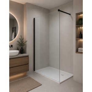 Paravan de duș walk-in Optima Nobless Black 100x200 cm, sticlă securizată 6 mm, profil aluminiu negru mat - Img 2