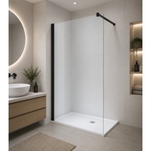 Paravan de duș walk-in Optima Nobless Black 120x200 cm, sticlă securizată 8 mm, profil aluminiu negru mat - Img 2