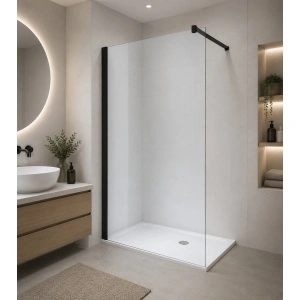 Paravan de duș walk-in Optima Nobless Black 120x200 cm, sticlă securizată 8 mm, profil aluminiu negru mat - Img 2