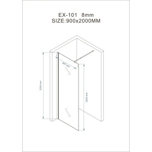 Paravan de duș walk-in Optima Nobless Black 90x200 cm, sticlă securizată 6 mm, profil aluminiu negru mat - Img 6