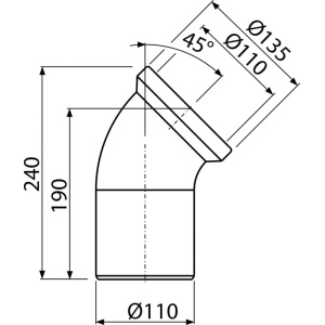 Racord pentru vas WC pe pardoseală, cot 45°, DN 110, lungime 90 mm, PP, alb A90-45 - Img 2