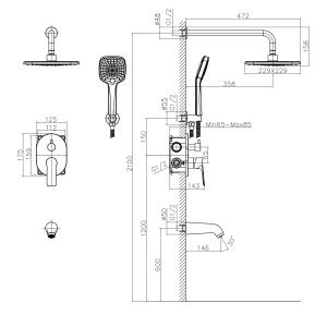 Sistem de duș îngropat Optima Onix Luxury, cu baterie încastrată, cartuș ceramic Sedal Ø35 mm, aerator Neoperl, finisaj crom lucios - Img 2