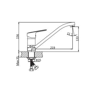 Baterie bucătărie Optima Jager L, țeavă înaltă, cartuș ceramic Wanhai XA1020 35 mm, prindere din alamă - Img 2
