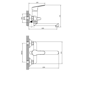 Baterie cadă/duș Optima Jager XL, țeavă lungă 200 mm, cartuș ceramic Wanhai XA1020 35 mm, set complet accesorii - Img 2