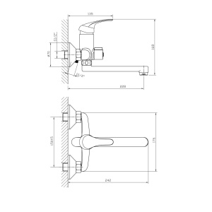 Baterie cadă-duș XL cu accesorii Optima Moka, țeavă metalică 200 mm, cartuș ceramic 35 mm, set duș inclus - Img 3
