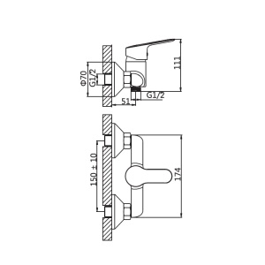 Baterie duș Optima Jager cu accesorii, cartuș ceramic Wanhai XA1020 35 mm, set complet cu para pătrată și furtun inox - Img 2