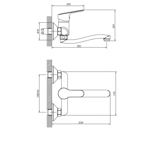 Baterie duș Optima Jager XL, țeavă metalică 200 mm, cartuș ceramic Wanhai XA1020 35 mm, montaj pe perete - Img 2