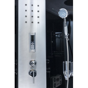 Cabină de duș cu hidromasaj Optima Caliope 150x90 cm, 8 duze, radio, lumină LED, sticlă fumurie, 220 cm înălțime - Img 3
