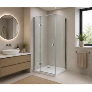 Cabină de duș pătrată Optima Chevalier 80x80 cm, sticlă securizată 6 mm, balamale Lift-Edge, profil cromat - Img 2
