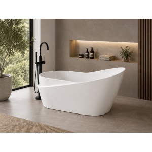 Cadă freestanding Optima Elva, 180x80x78cm, design oval, alb lucios - Img 2
