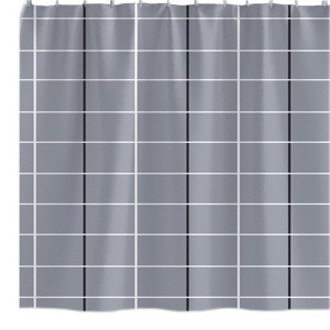 Perdea de baie textilă 180×200 cm – Large Grid, model geometric gri - Img 2
