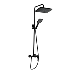 Set duș Optima Black Beauty, negru mat, baterie inclusă, cap duș pătrat 200mm