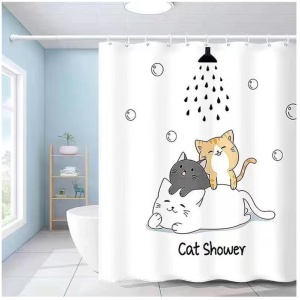 Perdea baie textilă 180×200 cm Cat Shower – model cu pisicuțe, design vesel pentru baie
