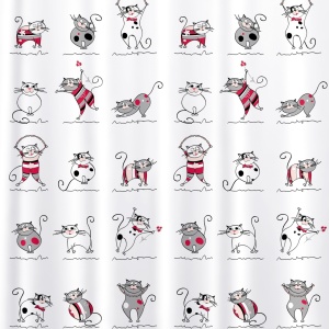 Perdea de duș textilă Tatkraft Funny Cats, antibacteriană, impermeabilă, 180x180 cm - Img 2