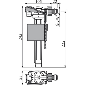 Robinet flotor WC cu plutitor alamă, alimentare laterală, pentru rezervor WC din plastic A160P-3/8" - Img 2