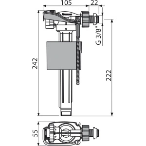 Robinet flotor WC cu plutitor alamă, alimentare laterală, pentru rezervor WC din plastic A160P-3/8" - Img 2