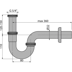 Sifon lavoar „U” DN 32 cu piuliţă 5/4", metal A4320 - Img 2