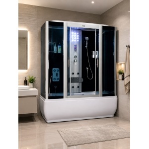 Cabină de duș cu hidromasaj Optima Caliope 170x85 cm, radio FM, lumini LED, 8 duze, sticlă fumurie, 220 cm înălțime - Img 2