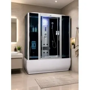 Cabină de duș cu hidromasaj Optima Caliope 170x85 cm, radio FM, lumini LED, 8 duze, sticlă fumurie, 220 cm înălțime - Img 2