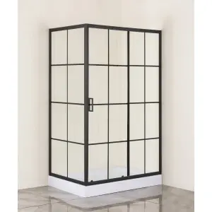 Cabină de duș dreptunghiulară Optima Black Beauty, 120x80cm, cadiță 15cm, profil negru mat